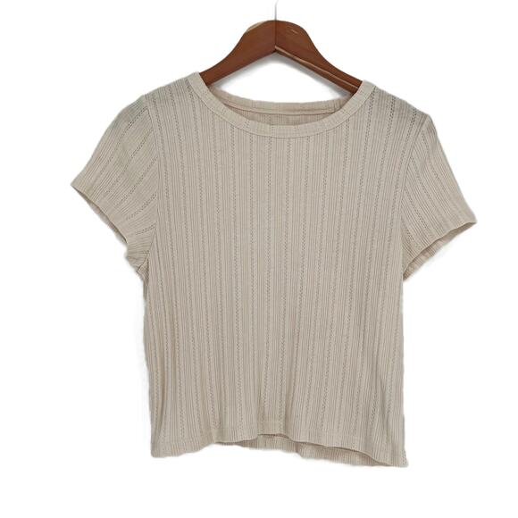 American Eagle AE Cropped Pointelle Hey Baby Tee Oatmeal Cream size XL - Picture 5 of 9
